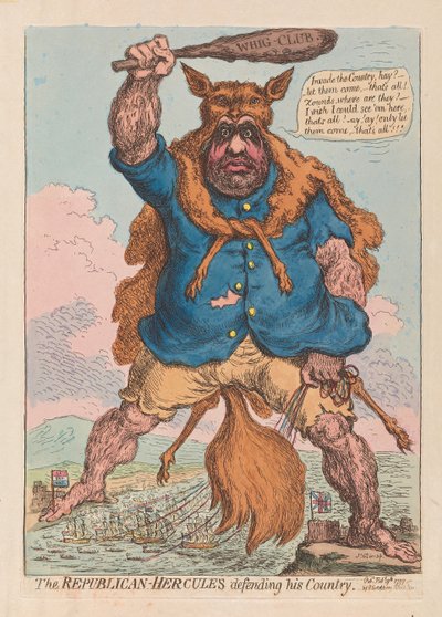 共和党のヘラクレスが国を守るパブ。 1797年（手描きの彫刻） 作： James Gillray