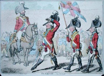 ハンナ・ハンフリーが1797年に出版した「The Salute, or The Parade」（手彩色の銅版画） 作： James Gillray