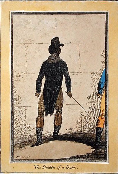 ハンナ・ハンフリーが1795年に出版した「The Shadow of a Duke」（手彩色のエッチング） 作： James Gillray