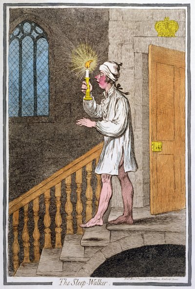 スリープウォーカー、1795年にハンナハンフリーによって発行された（手塗りのエッチング 作： James Gillray