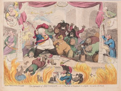 賑やかなパブでのアムステルダムの降伏またはブランズウィック公。 1787年（手彩色彫刻） 作： James Gillray