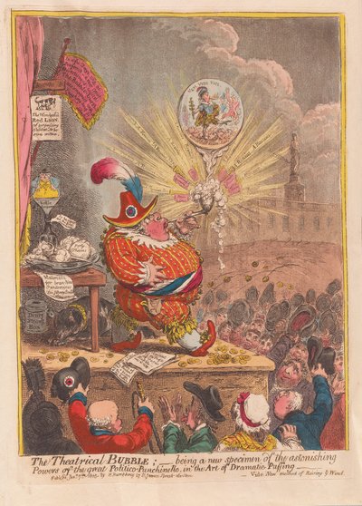 Theatrical Bubble：Art of Dramatic Puffing（パブ）の偉大なPolitico-Punchinelloの驚くべき力の新しい見本です。 1805（手描きの彫刻） 作： James Gillray