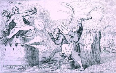 1787年にS.W.Foresが出版した『Theatrical War』（エッチング）。 作： James Gillray