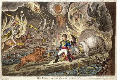 1808 年 9 月 24 日に出版されたジェームズ・ギルレイによる「死の影の谷」 作： James Gillray