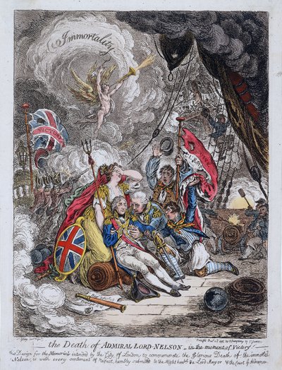 ホレイショ・ネルソン提督(1758-1805)の戦勝時の死去 作： James Gillray