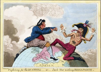 ナポレオン・ボナパルト（1769～1821年）に対するダンヒルズまたはジャック・タール（イギリス海軍の兵士を代表する）の戦い。 作： James Gillray