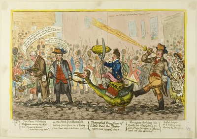 新しいガチョウに乗ったリトル・ポール・テイラーの凱旋行進 作： James Gillray