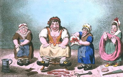 1800年にハンナ・ハンフリーによって出版された「女神たちが着飾ったヴィーナス」（手彩色の銅版画） 作： James Gillray