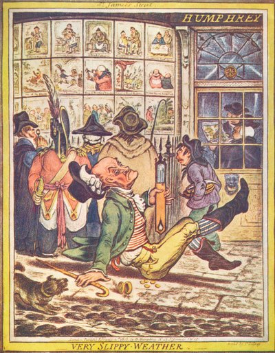 非常に滑りやすい天気、1808 作： James Gillray