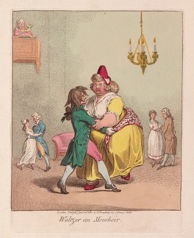 ハンカチ、パブでワルツァー。 1800（手描きの彫刻） 作： James Gillray