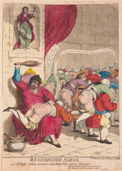 Westminster SchoolまたはDr BusbyがMaster Billyと彼のPlaymates、パブでアカウントを決済します。 1785（手書きの彫刻） 作： James Gillray