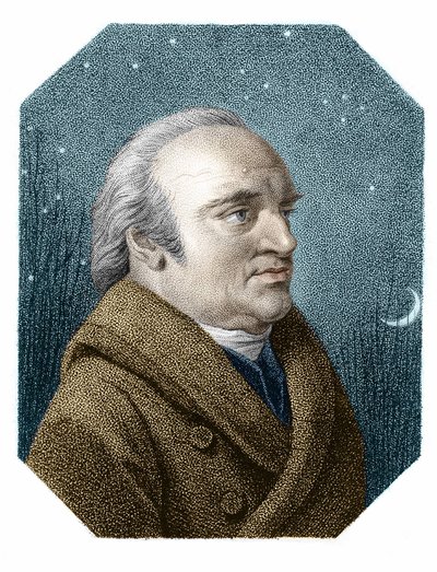 星空を背景にしたウィリアム・ハーシェル (1738 - 1822) の肖像 - ジェームズ・ゴドビーによる銅版画より 作： James Godby