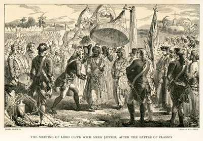 プラッシーの戦いの後、クライブ卿とミーア・ジャッフィアーの出会い（彫刻 作： James Godwin