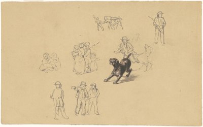 「民兵訓練」のための吠える犬と研究 作： James Goodwyn Clonney