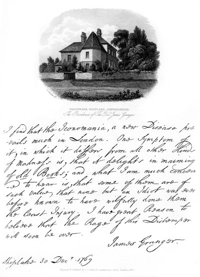 ジェームズグレンジャー牧師からの手紙、および1769年、1840年、シップレイクの彼の住居の眺め 作： James Granger