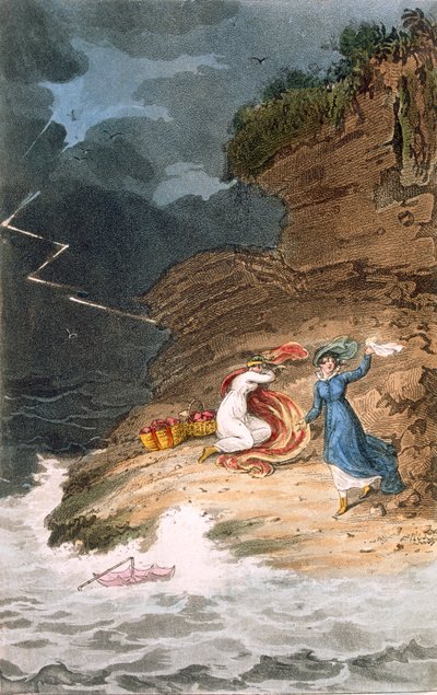 嵐によって前浜に座礁した 2 人のリージェンシー ベル、c1795-1805。 作： James Green