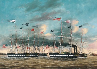 牽引船征服者、1852年。 作： James Guy Evans
