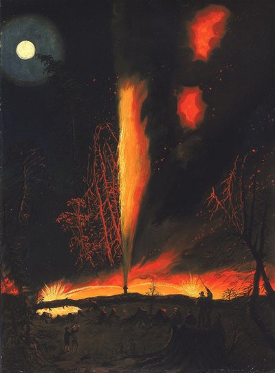 ペンシルベニア州ラウスヴィル近郊、夜間の燃焼油井 作： James Hamilton