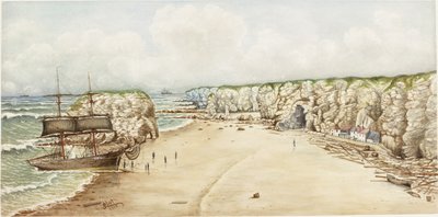 マースデンロックで座礁（水彩画、ボディカラー、鉛筆、カードに紙） 作： James Henry Cleet