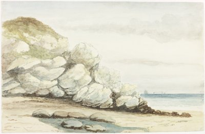 マースデン近郊のダラム海岸（水彩、ボディカラー、カードに鉛筆で鉛筆） 作： James Henry Cleet