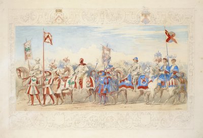 アーチボルド、カシリス伯、イルカの騎士、1839年（紙に鉛筆、トイレ、ガッシュ、金の絵の具） 作： James Henry Nixon