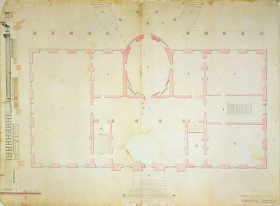 プレジデンツハウスの計画、ワシントン、1792年（紙にインクウォッシュと鉛筆） 作： James Hoban