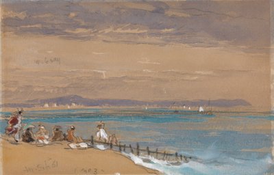 防波堤の人物がいるビーチのシーン 作： James Holland