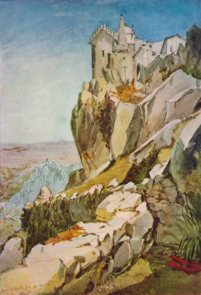ペニャからムーア城、ポルトガルでスケッチ、ムーア城、マフラ、1837 作： James Holland