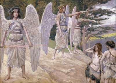楽園から追い出されたアダムとイブ - Tissot, James Jacques Joseph (1836-1902) - 1896-1902 - グワッシュ、紙 - 22,6x31,7 - ユダヤ博物館、ニューヨーク 作： James Jacques Joseph Tissot