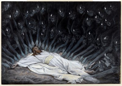 天使たちが来て彼に仕えた、「キリストの生涯」の挿絵、1886-94年（板紙にトイレとガッシュ） 作： James Jacques Joseph Tissot