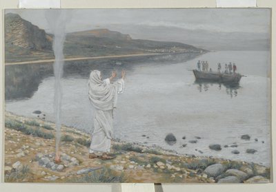 キリストはティベリア湖の岸に現れます。私たちの主イエスキリストの生涯のイラスト、1886-94年（紙の黒鉛の上にトイレ） 作： James Jacques Joseph Tissot