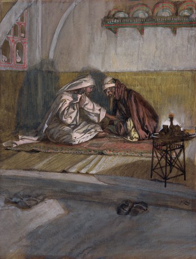 ニコデモとキリストが語る、キリストの生涯の挿絵、1886-94年（板紙にトイレとガッシュ） 作： James Jacques Joseph Tissot