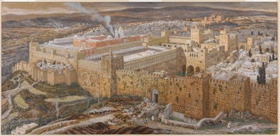 エルサレムと主の時代のヘロデ神殿、「キリストの生涯」からの挿絵、1886-94年（板紙にトイレとガッシュ）（101203も参照） 作： James Jacques Joseph Tissot