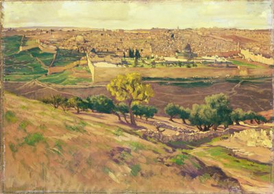 オリーブ山からのエルサレム、1886-96年（板紙にガッシュ） 作： James Jacques Joseph Tissot