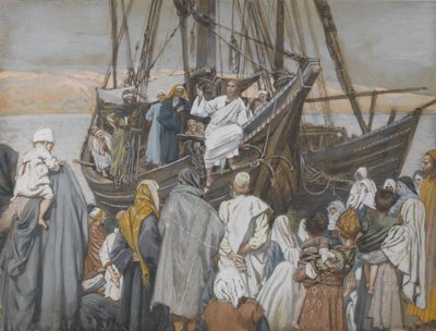船で説教するイエス、私たちの主イエス・キリストの生涯のイラスト（紙の黒鉛の上にトイレ） 作： James Jacques Joseph Tissot