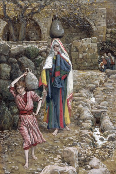 噴水でのイエスとその母、「キリストの生涯」のイラスト、1886-94年（板紙にトイレとガッシュ） 作： James Jacques Joseph Tissot