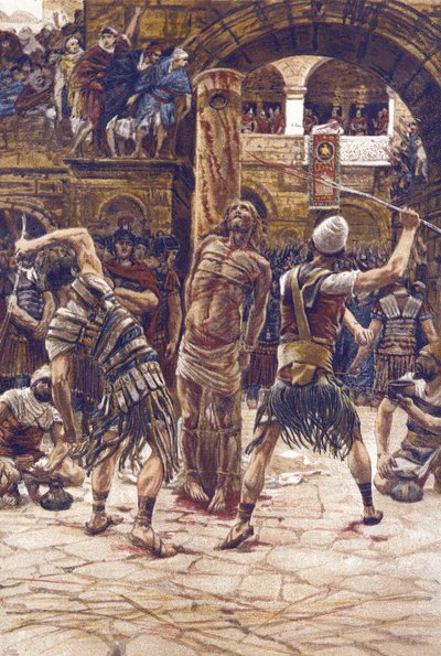 La flogging du visage - The Scourging of the Face - from "The Life of Our Lord Jesus Christ" - 1899 by James Tissot - La vie de notre seigneur Jesus Christ, by Jacques Joseph (Jacques-Joseph) Tissot dit James Tissot (1836-1902) 作： James Jacques Joseph Tissot