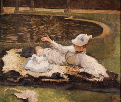 プールサイドで子供とニュートン夫人 作： James Jacques Joseph Tissot