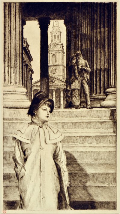 ロンドンのナショナルギャラリーの柱廊玄関 作： James Jacques Joseph Tissot