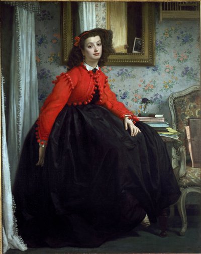 赤いベストを着た少女と呼ばれるミスL.L.の肖像 - 油彩・キャンバス 作： James Jacques Joseph Tissot