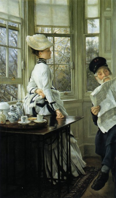 ニュースを読む、1874年。 作： James Jacques Joseph Tissot