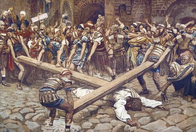 Simon de Cyrene Force to Wear the Cross - Simon of Cyrene Compelled to bear the Cross - from "The Life of Our Lord Jesus Christ" - 1899 by James Tissot - La vie de notre seigneur Jesus Christ, by Jacques Joseph (Jacques Joseph) Tissot dit James Tissot ( 作： James Jacques Joseph Tissot