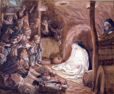 羊飼いの礼拝、「キリストの生涯」のイラスト、1886-94年（板紙にグワッシュ） 作： James Jacques Joseph Tissot