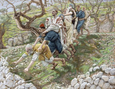 The Blind Leading the Blind、illustration for The Life of Christ、c.1886-94（wc＆gouache on paperboard） 作： James Jacques Joseph Tissot