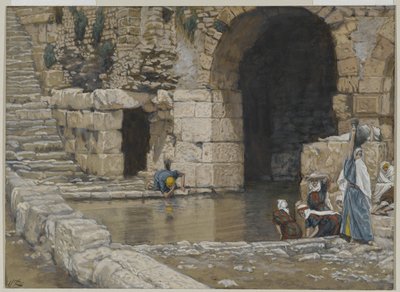 盲人はシロアムのプールで洗う、私たちの主イエス・キリストの生涯のイラスト、1886-96（紙の黒鉛の上にトイレ） 作： James Jacques Joseph Tissot