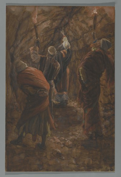 カルバリー下の洞窟の岩の割れ目、私たちの主イエス・キリストの生涯からの挿絵、1886-94（紙の黒鉛の上にトイレ） 作： James Jacques Joseph Tissot