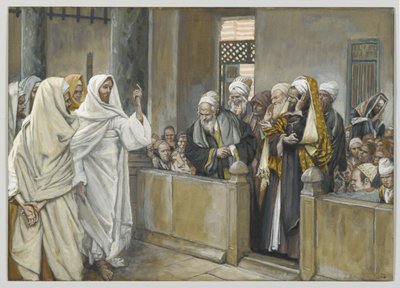 主任司祭はイエスにこのように行動する権利によってイエスに尋ねます 作： James Jacques Joseph Tissot