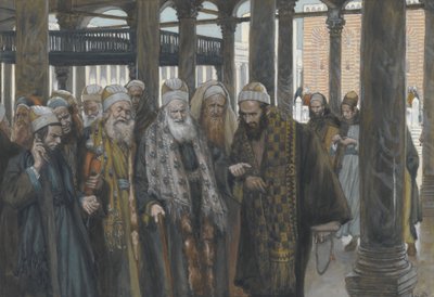 主任司祭たちが一緒に弁護士を務める、「私たちの主イエス・キリストの生涯」、1886-94年の挿絵（紙の黒鉛の上にトイレ） 作： James Jacques Joseph Tissot