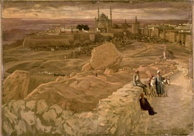 モカタムから南東に見た城塞、カイロ、1886-96年（板紙にガッシュ） 作： James Jacques Joseph Tissot