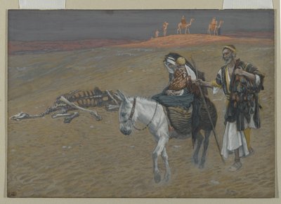 エジプトへの逃避、私たちの主イエス・キリストの生涯のイラスト（紙の黒鉛の上にトイレ） 作： James Jacques Joseph Tissot